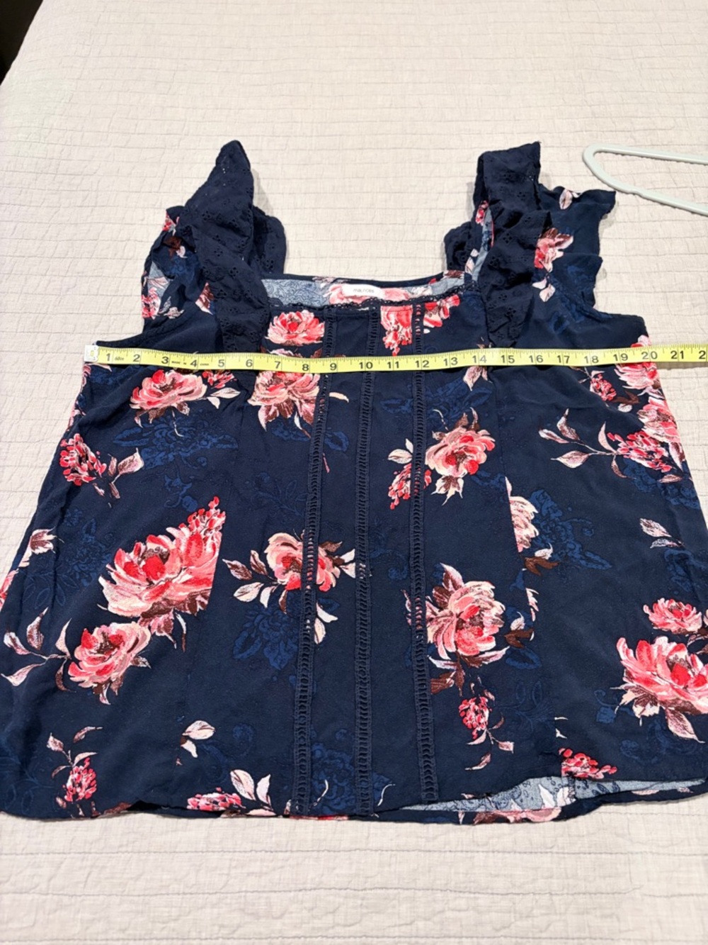 Maurices XL Floral Ruffle Sleeve Top Navy Pink Boho - Picture 4 of 7